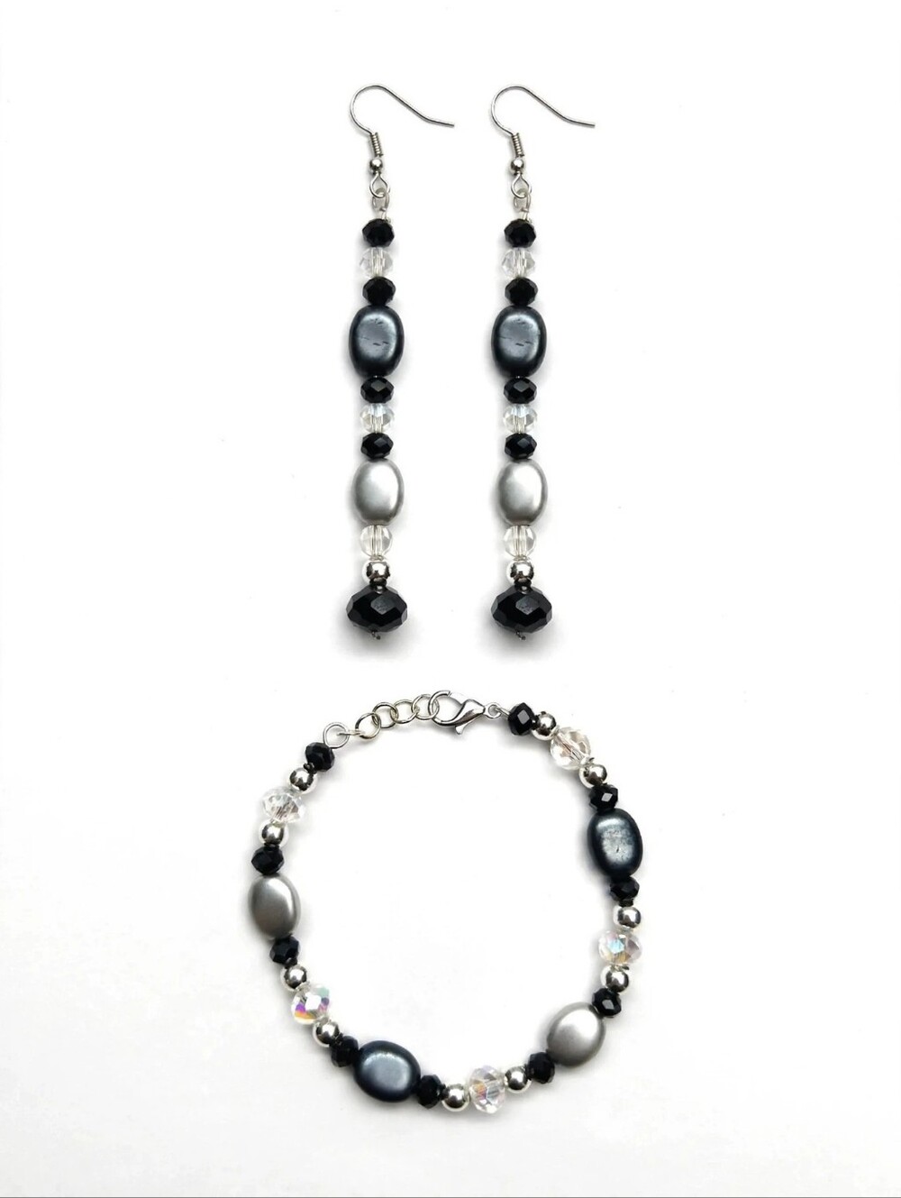 Handcrafted Black and Silver Multi-Strand Beaded Earrings